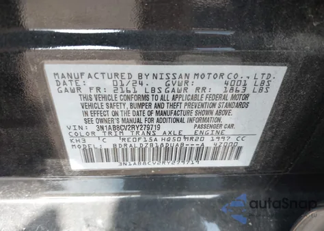 2024 Nissan Sentra Sv Xtronic Cvt from USA, damaged, VIN 3N1AB8CV2RY279719